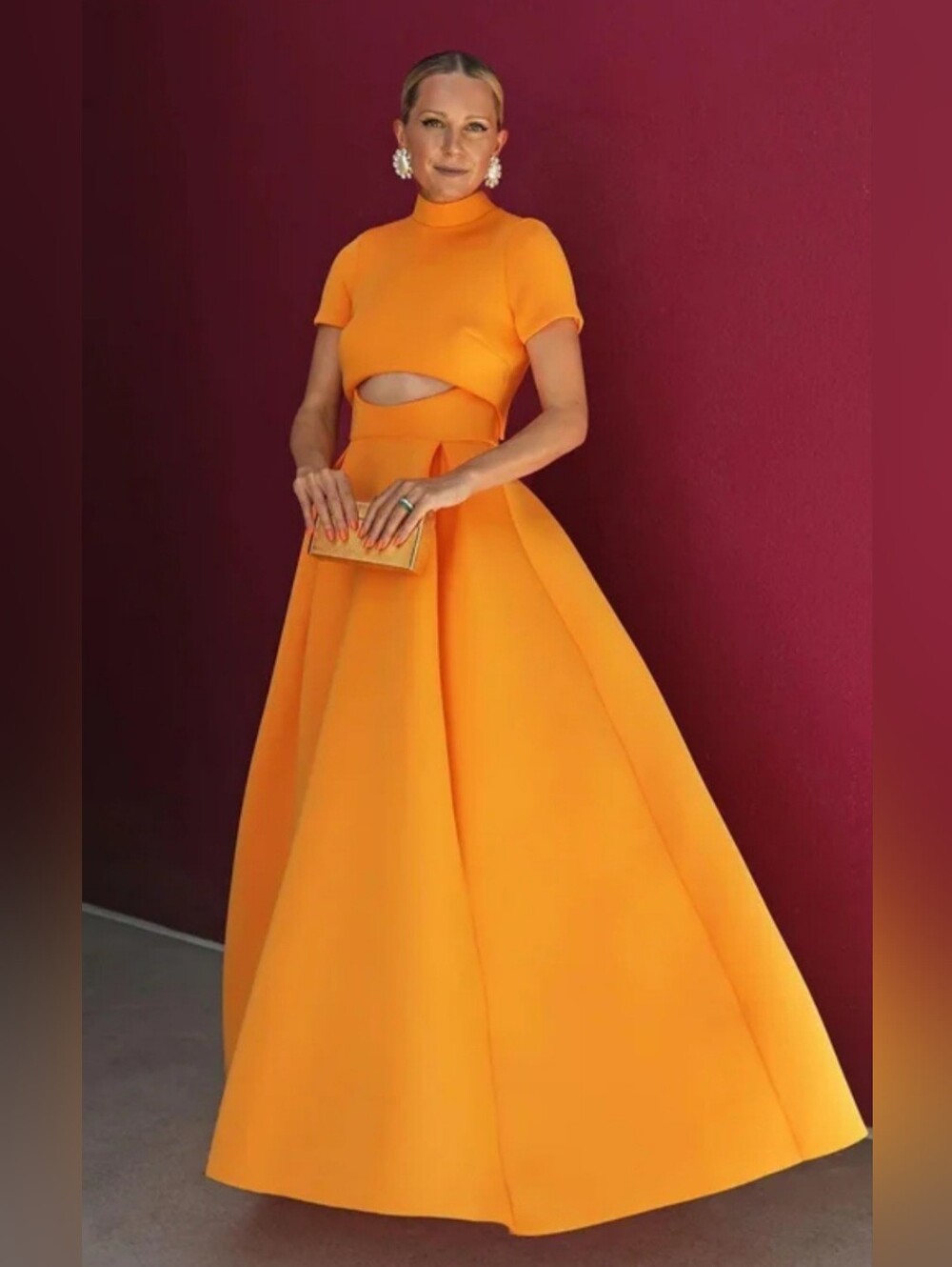 Orange Mock Neck Cutout Ball Gown Dress